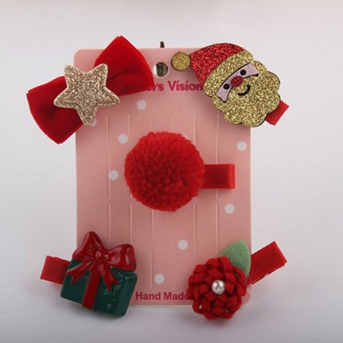 5 PCS Christmas Mini Santa Hat Hair Clips For
