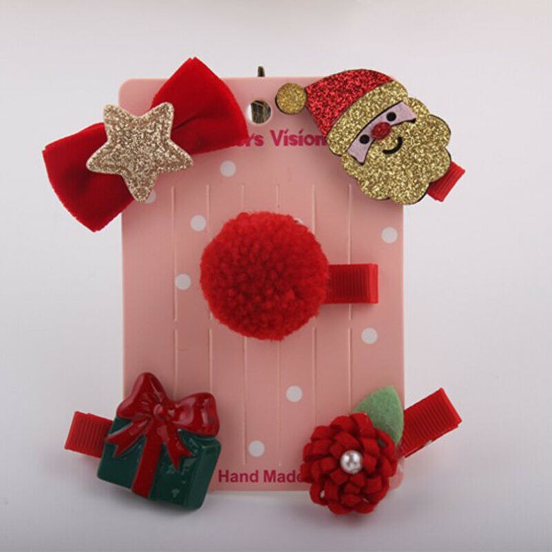 5 PCS Christmas Mini Santa Hat Hair Clips For