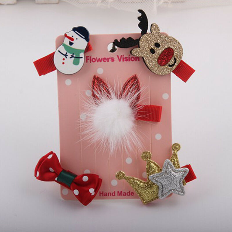 5 PCS Christmas Mini Santa Hat Hair Clips For