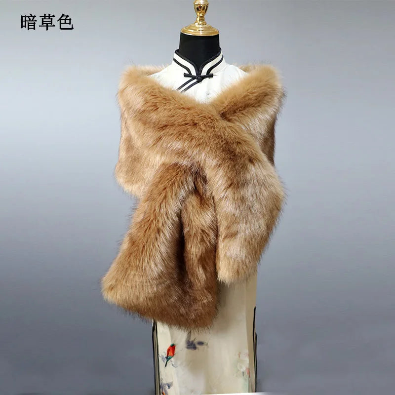 Faux Fur Wedding Shawl Woman Party Bride Cape Cloak Autumn Winter Banquet Stage Dress Scarf Bridal Wrap Bolero Accessory Stock