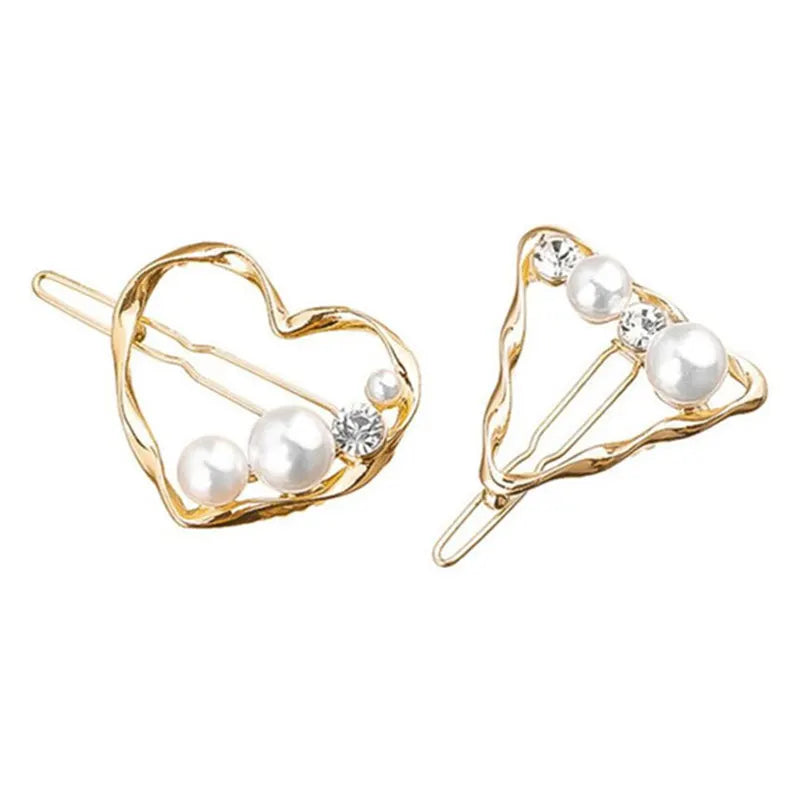 Fashion Pearl Hairpin Geometric Crystal Heart Triangle Hair Clip Women Hair Clips Barrettes Hair Styling Accessories
