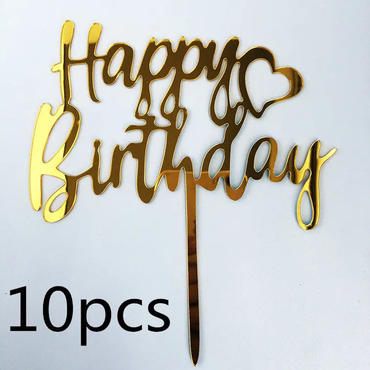 10 Pcs 36 Styles Happy Birthday Cake Topper Pink Gold Acrylic Cake Toppers Baby Shower Cake Birthday Party Cake Flag Decorations