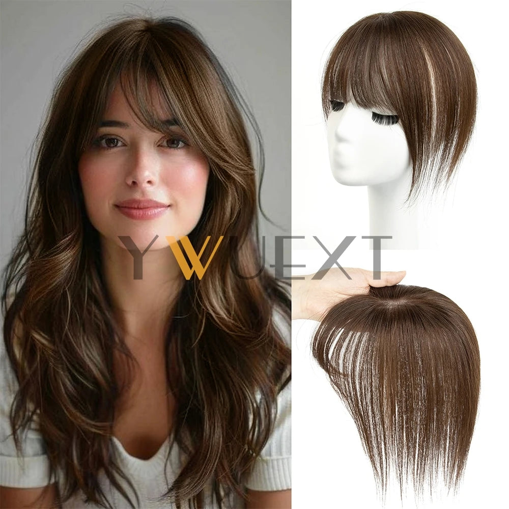Clip In Hair Pieces Toppers 8"-12" Natural Human Hair Extensions Piece Brown Color Women With Bangs 8x12cm Base