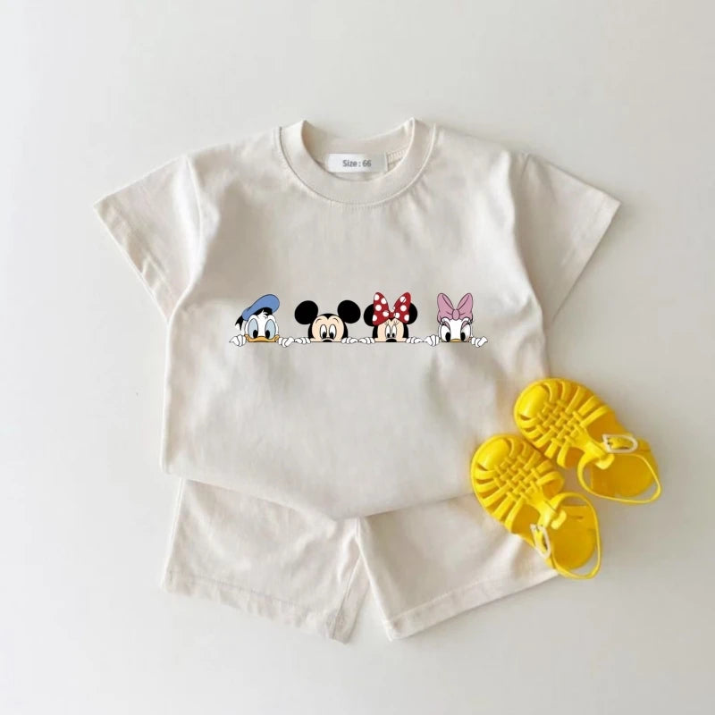 Summer Baby Boy Cotton Clothes Set Kid Girls Disney Mickey Printed T-shirts and Shorts 2pcs Suit Children Short Sleeve Outfits