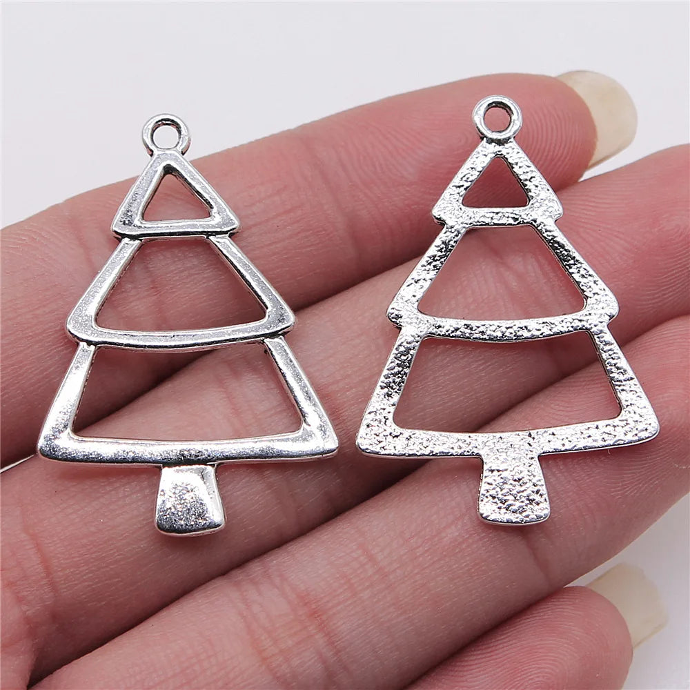 20pcs Christmas Tree Charms Antique Bronze Silver Color Pendants Making DIY Handmade Craft