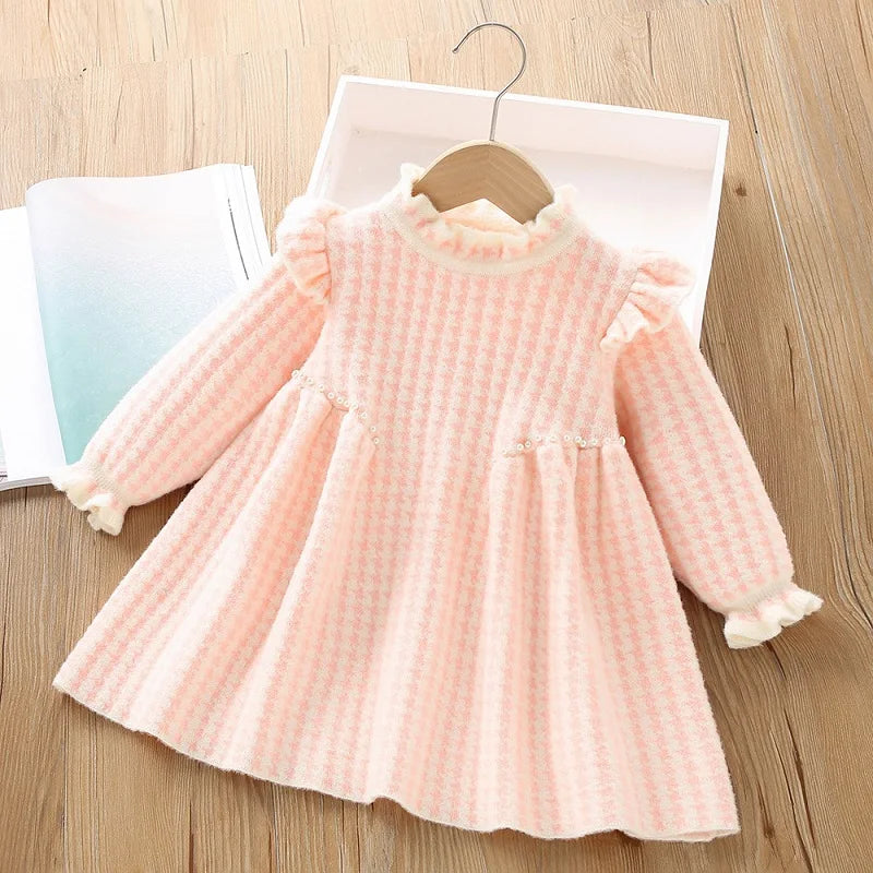 Autumn and winter baby clothes 2-6 years old fashionable knitted long-sleeved warm sweater girl dress
