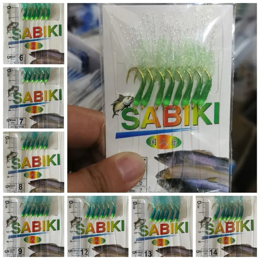 Fishing Lures Rubber Green Rubber Lures Golden Hook Sabiki Sea Fishing Rigs Lures Green Golden Tied Hooks Sea Fishing
