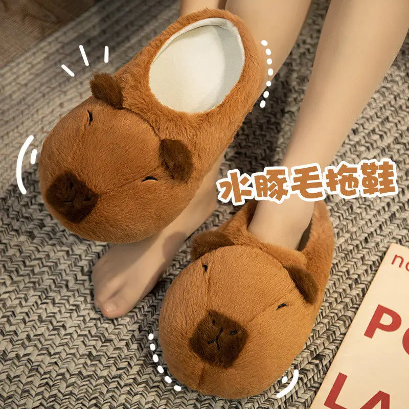 Novelty capybara slippers unisex animal slides shoes women's cute fuzzy home slippers woman winter warm room floor shoes couple