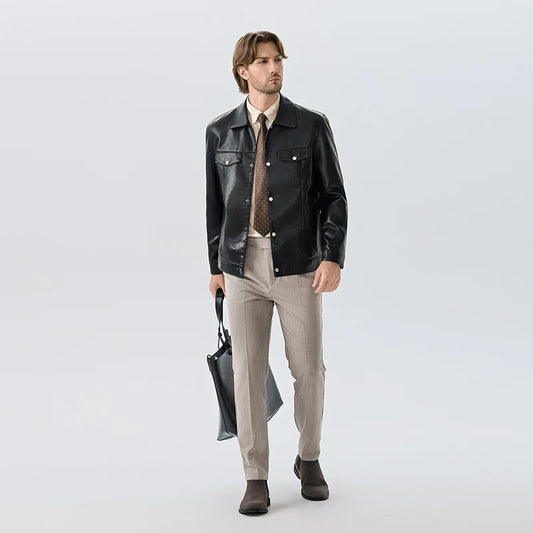 New Men's PU Leather Jacket Men's Fashionable High-end Coats Men's Luxury Style Leather Jacket Men Business Slim Casual Jacket