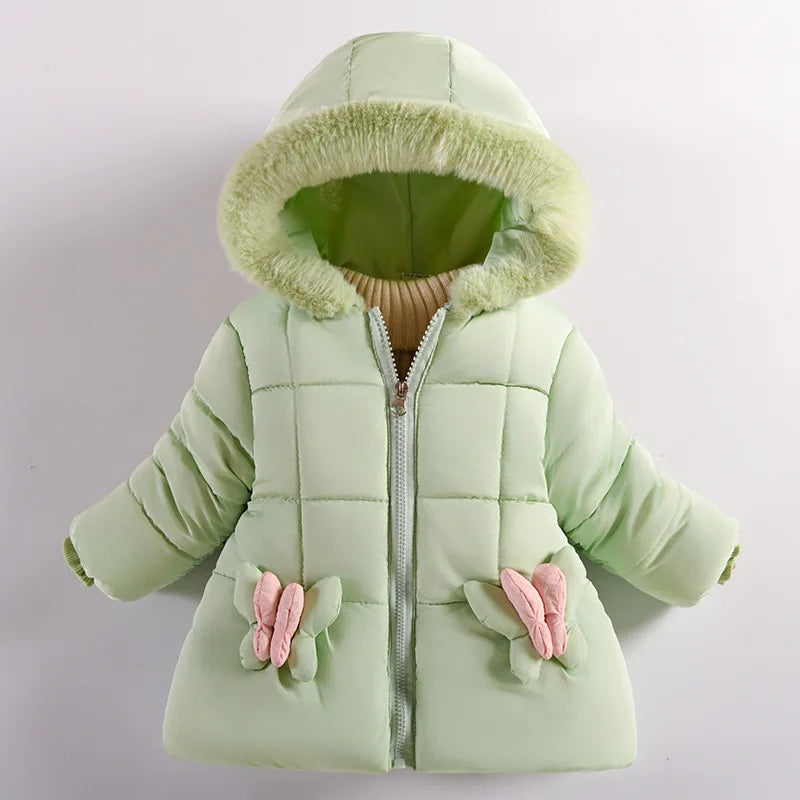 Children's cotton coat, girls' thick coat, winter girls' clothes, hooded cartoon cute girls' warm cotton jacket