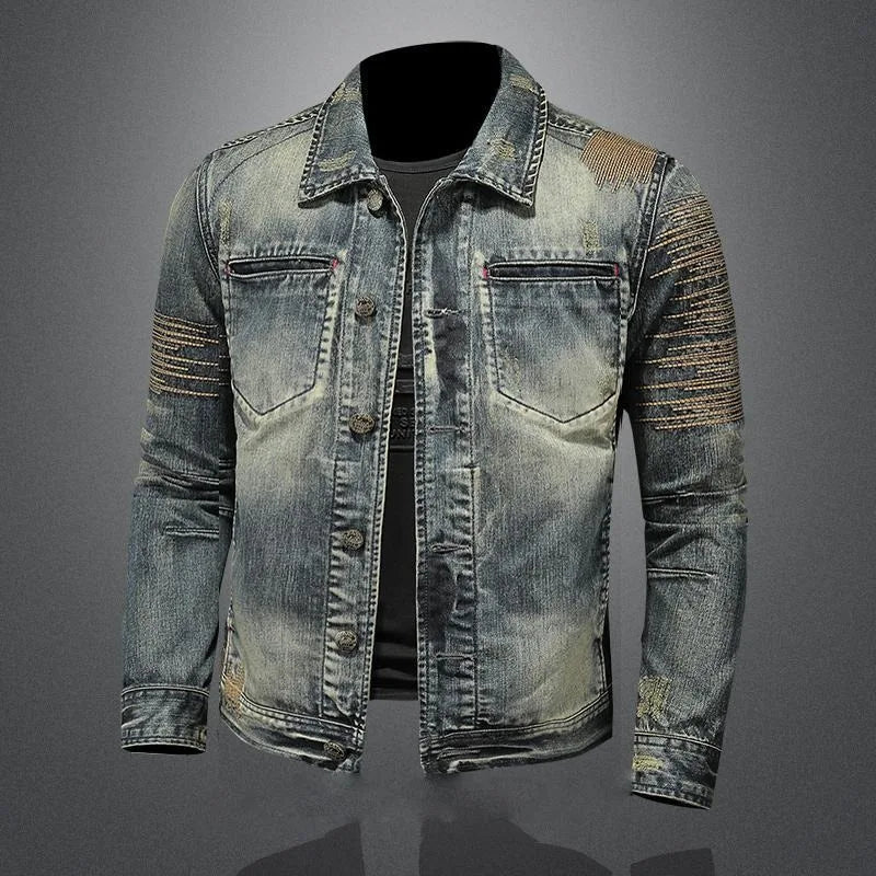 Men's Spring and Autumn New Denim Jacket Trend Vintage Wash Single-breasted Denim Slim Jacket