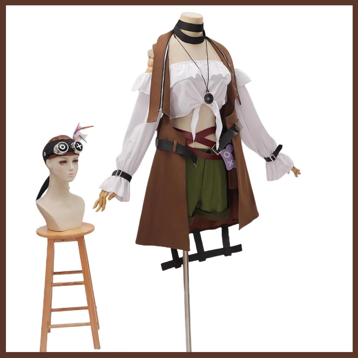 Game Path To Nowhere Hella Cosplay Costume Brown Coat Cloak Shorts Hat Tube Tops Uniform Wig  Woman Sexy Carnival Party Suit