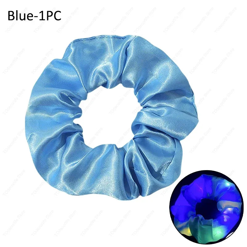 LED Luminous Scrunchies Hairband Glowing Elastic Hair Tie Rope for Women Girls Glow in the Dark Party Hair Accessory