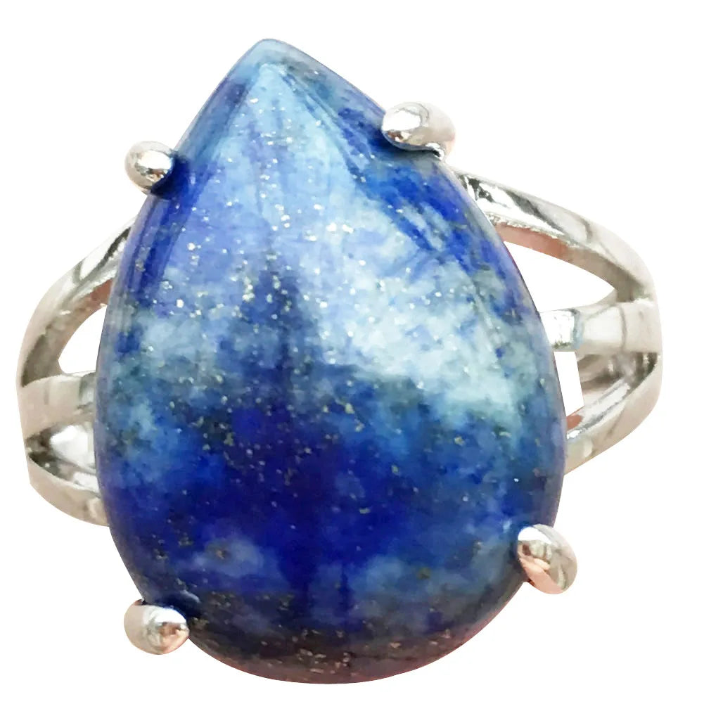 Crystal Tiger Eye Lapis Lazuli Aventurine Unakite Lava Carnelian Blue Sand Goldstone Howlite Water Drop Bead Art Ring  PWB903