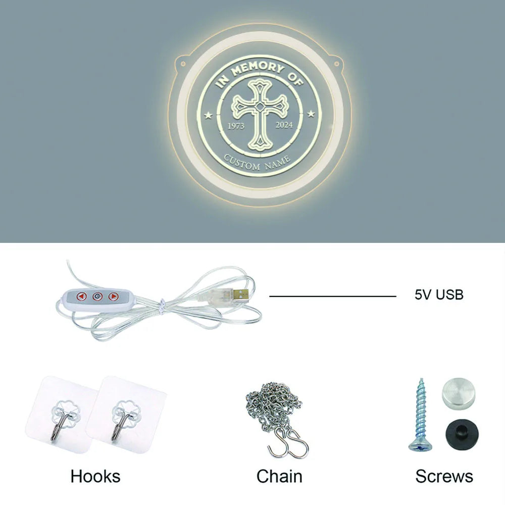1PC Round Shape Crucifix Personalized Text USB Power Neon Led Sign Acrylic Lamp for Home Decoration Cool Gifts for Wall Hanging
