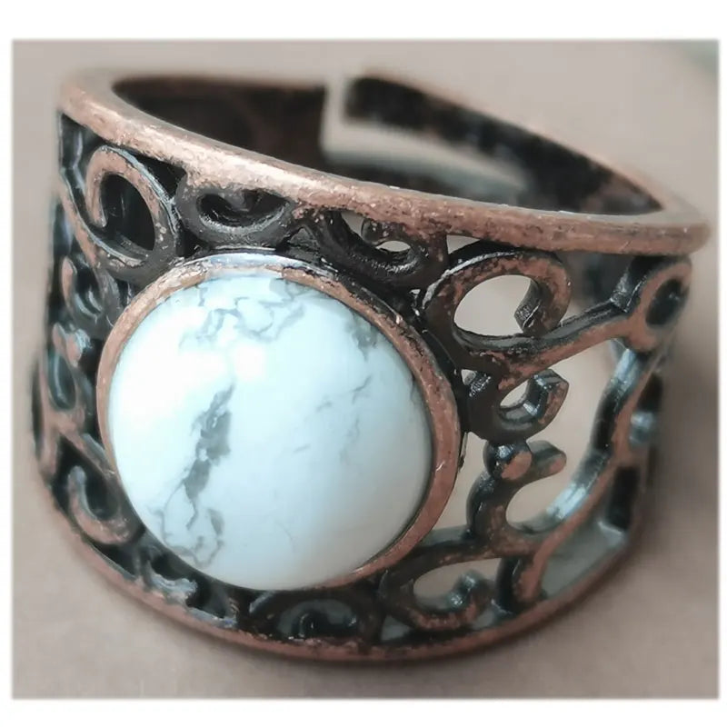Aventurine Malachite Tiger Eye Crystal Lapis Lazuli Howlite Carnelian Goldstone Opal Unakite Sand Jaspe Bead Ring PWB1230