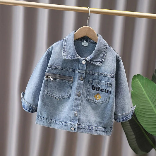 Cute Style Baby Child Denim Jacket with Dinosaur for Kids Boy Girl Casual Jeans Coat Lovely Baby Dinosaur Outfit Clothing 2-11 T