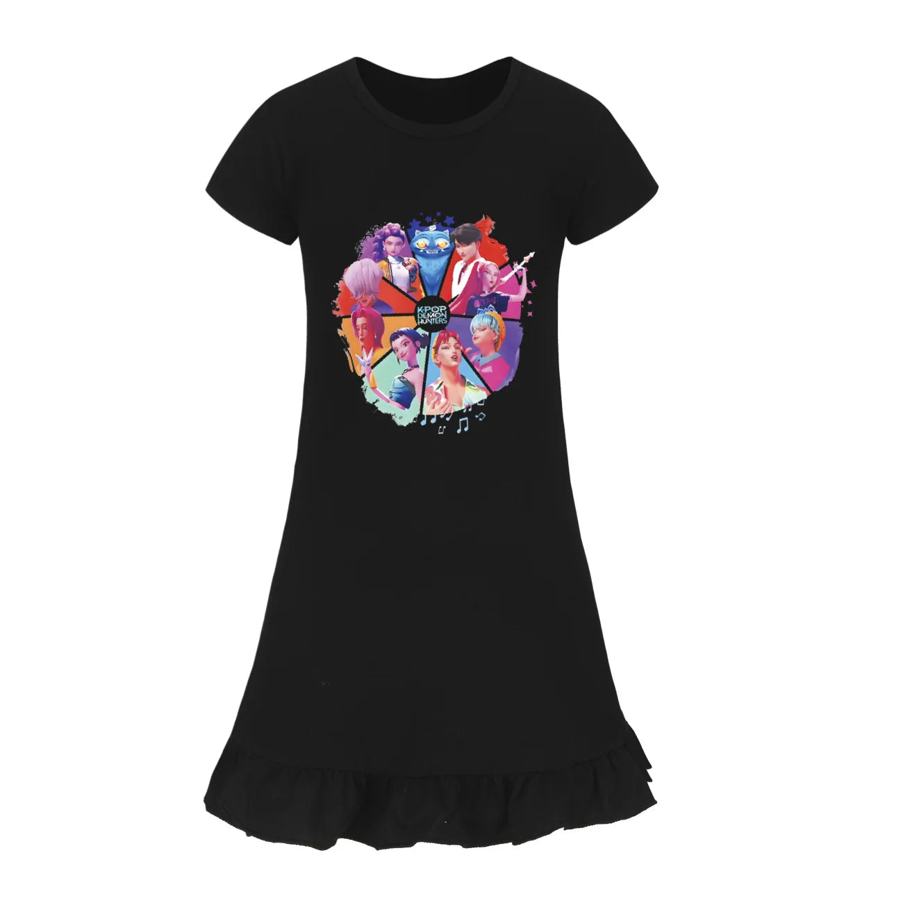 Baby KPop Demon Hunters Kids Summer Sleepdress Short Sleeve Girls Casual Cartoon Nightgown Daily Wear Clothes for Children dress