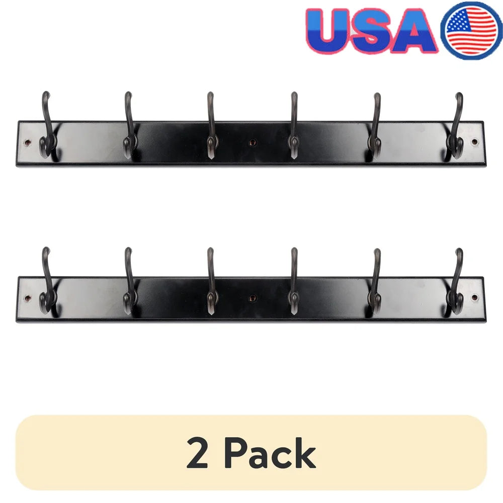 2 Pack Espresso Hook Board 27 Inch with 6 Oil Rubbed Bronze Double Hooks Coats Bags Leashes Towels 45 lbs Capacity