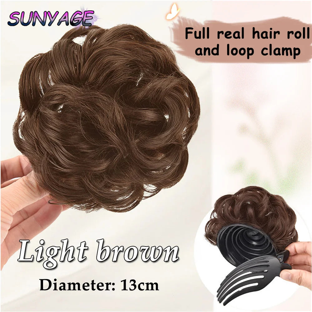 SUNYAGE Headdress Human hair Curled hair bun Head Claw Clip Fluffy Beauty Extension High Temperature Bride Hair Shapers