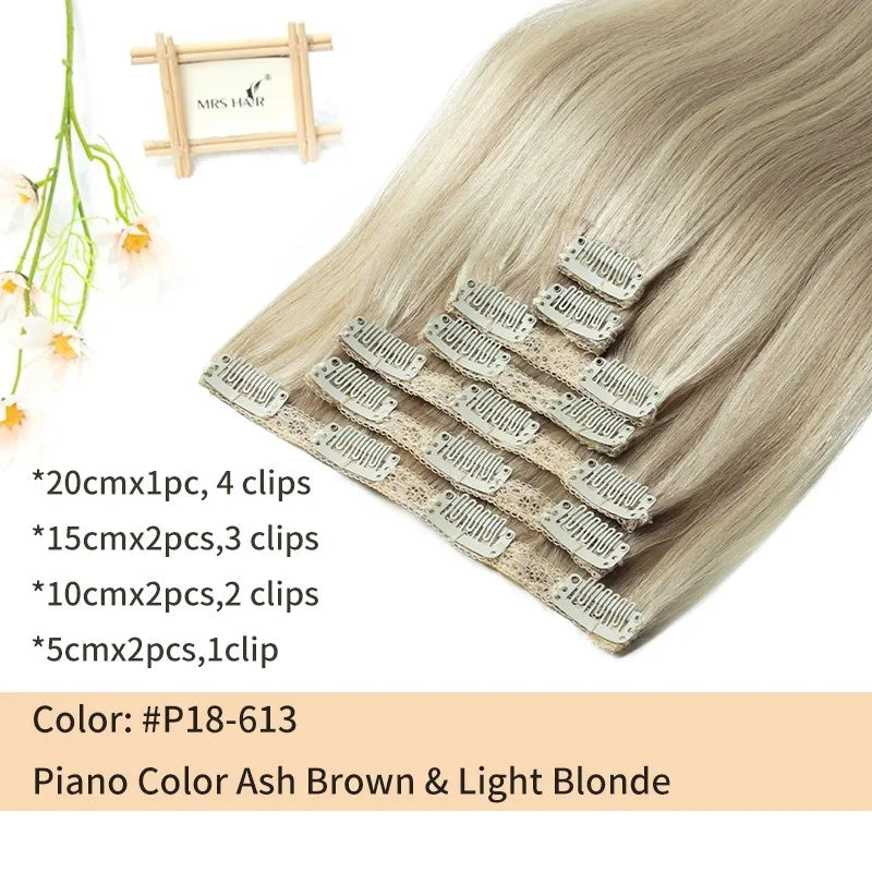 Clip in Human Hair Real Natural  Hair Extension Double Weft Full Head 7PCS Clip Ins For Add Volume Shipping from US