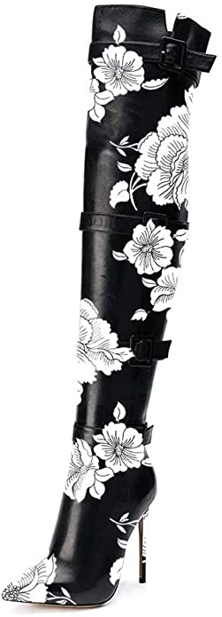 Pointed Toe Buckled Strappy Thigh High Boot