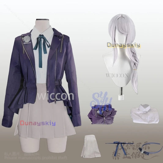 Kirifuji Nozomi Cosplay Game The Hundred Anime Costume Purple Pu Punk Coat Jk Kawaii Uniform Dress Lovely Japanese Girls Lolita