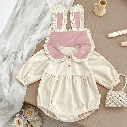 2024 New Autumn 0-24M Children Clothes Newborn Baby Girls Long Sleeved Cotton Bodysuits+Lace Dress Korean Style Climbing Suit