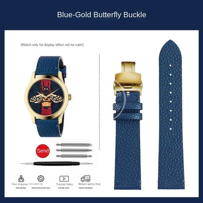 watch band For GUCCI YA1264065 Little Bee Embroidered Gucci Men's and Women's Green Genuine Lea/ther Watch Strap 20mm Bracelet