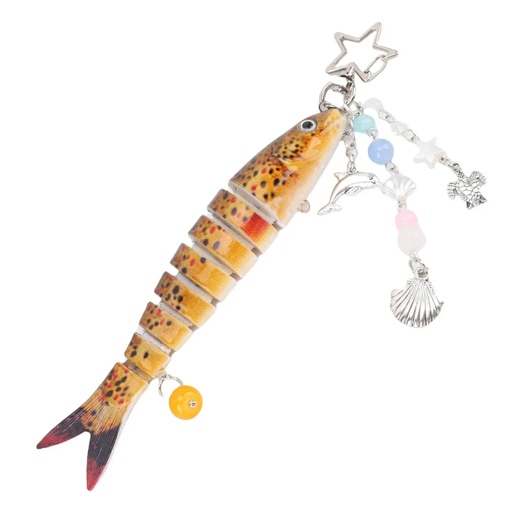 Funny ABS Fish Keychain Multi-Segmented 3.94in Fish Key Ring Lifelike Detail Creative Shape Fishing Lure Keychain For Bag