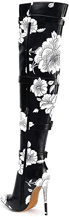 Pointed Toe Buckled Strappy Thigh High Boot