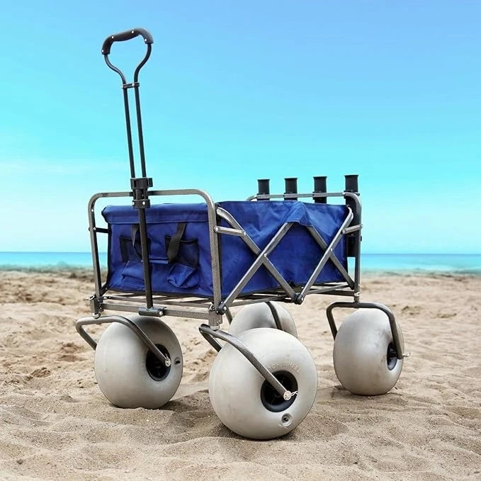 Beach Cart with 13" Balloon Wheels, Collapsible Beach Wagon with Big Wheels for Sand, Pump Included (Beach Wagon)