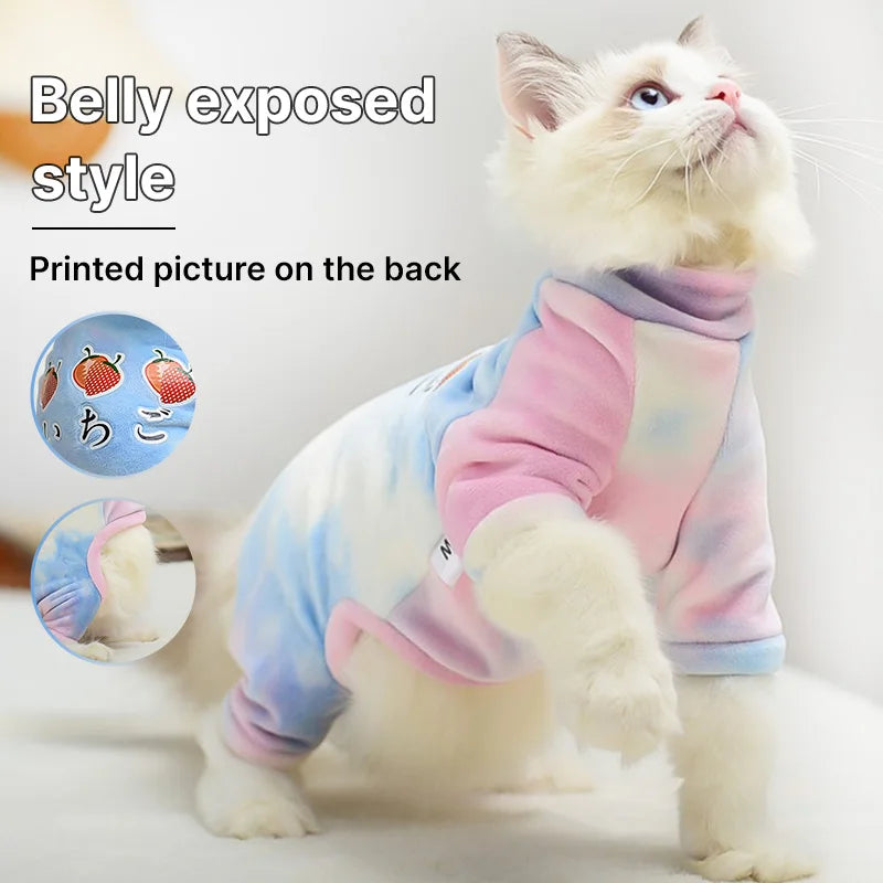 Fenice-Cat Tie-Dye Clothes Base, Silver Fox Velvet, Four-Legged Clothes, Sphynx, Hairless, Ragdoll, Autumn, Winter
