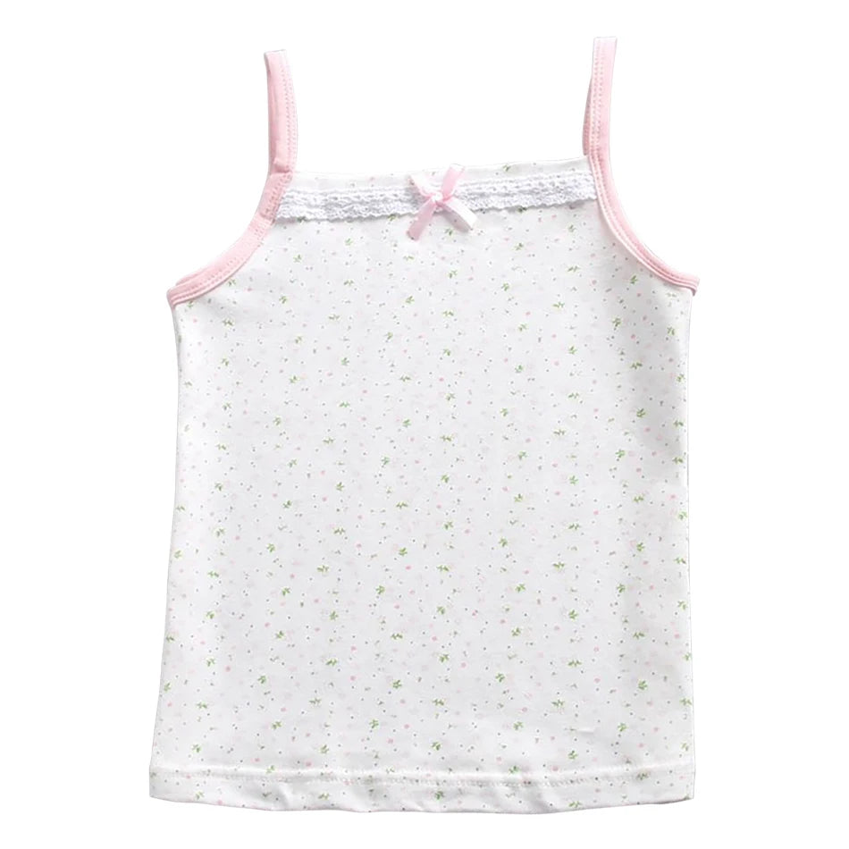 Girls Floral Camisole Tank Tops Thin Strap Summer Innerwear Sleeveless Baby Kids Undershirt Breathable Stretch Casual Clothes