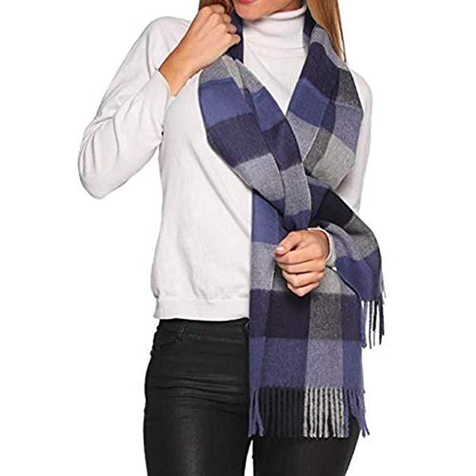 Alpaca wool blue checked scarf