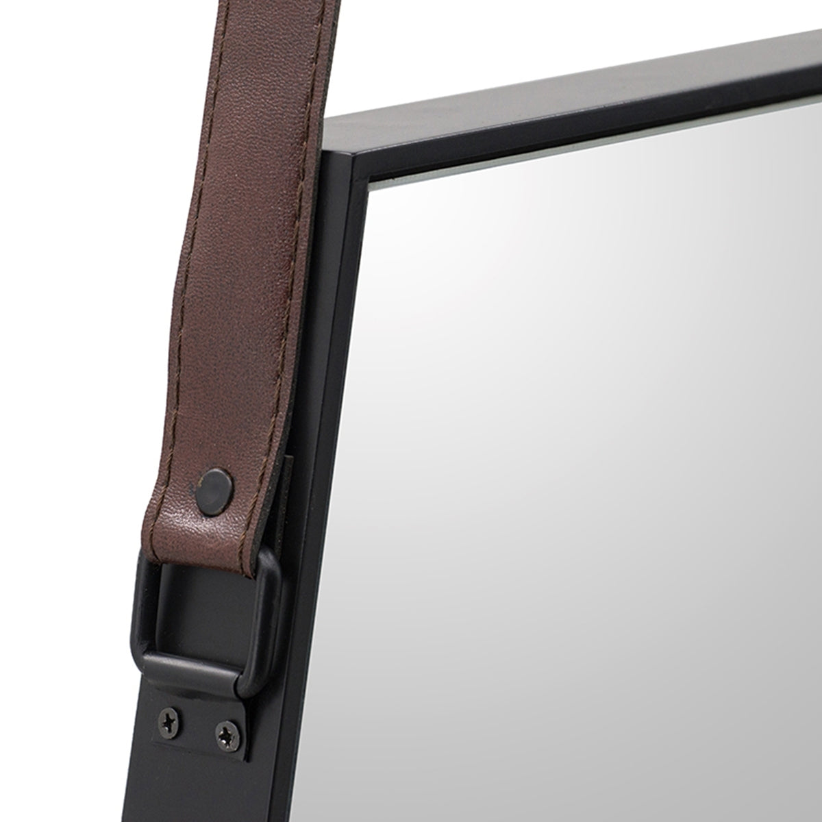 Black & Silver Hexagon Wall Mirror with Leather Hanging Strap, 18 ×