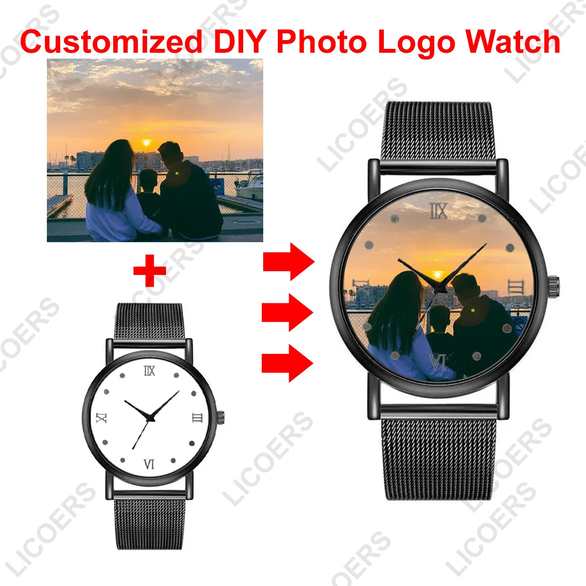 Customized Watch Photo Name Logo Floral Printed DIY Custom Watches Roman Numerals Quartz Stainless Steel Women Men Wristwatch