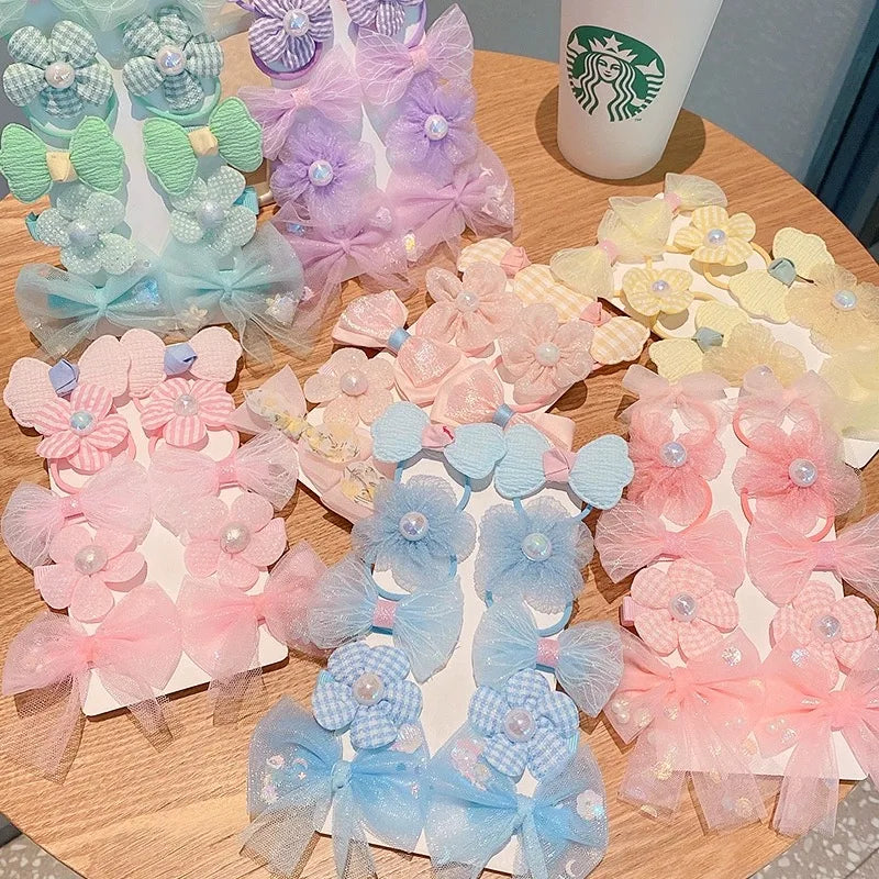 10Pcs/Set Chiffon Flower Hair Tie Girls Ponytail Elastic Hair Bands Kids Hair Accessories Children Hair Ties Baby Headwear