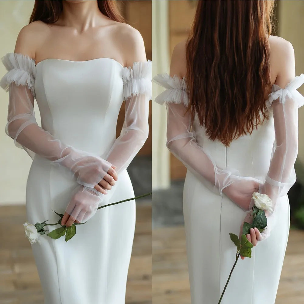 Elegant Long Sleeves Bridal Sleeves Pleated Transparent Wedding Long Sleeves Removable Multiple Colors Removable Sleeves Bride