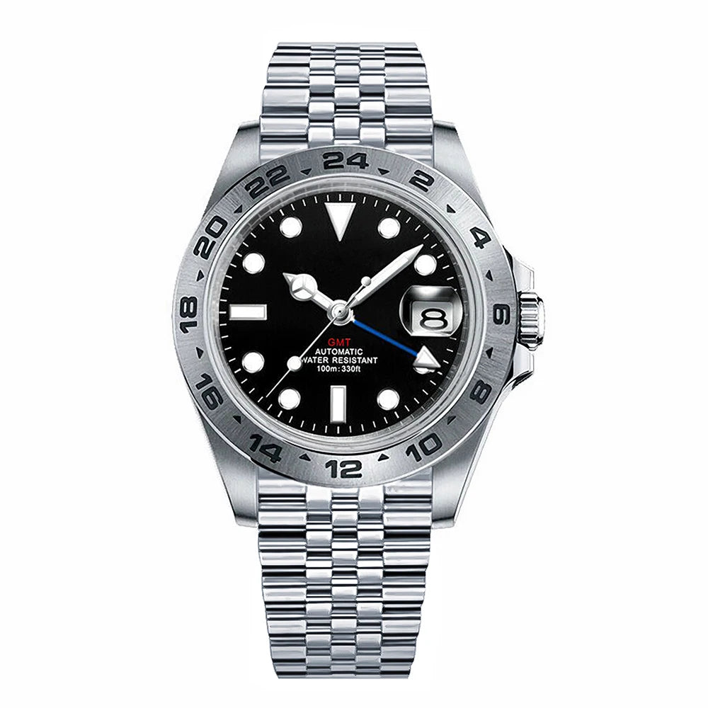 Custom Luxury 39mm NH34 Automatic Mechanical  GMT Watch Full Steel Male Watch Sapphire Luminous Waterproof for Men Reloj Hombre