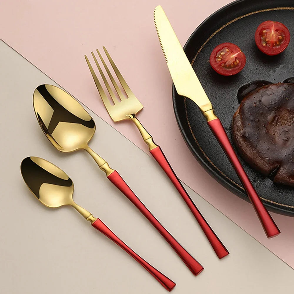Christmas 24Pcs Gold Dinnerware Stainless Steel Cutlery Set Dinner Flatware Knife Fork Spoon Luxury Kitchen Tableware Gift Box