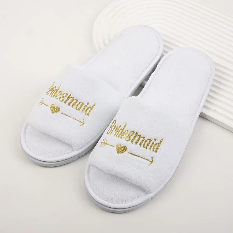 Wedding Party Guests Home Slip-on Letter Print Shoes, For Bride And Bachelorettes Bridal Party Cross Strap Disposable Slippers