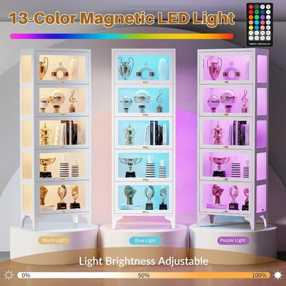 Glass Display Cabinet with LED Lights, 67" Curio Cabinet