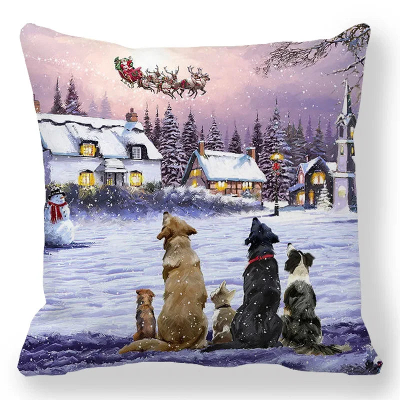 Christmas Decoration Pillowcase Santa Claus Snowman Deer Cushion Cover Home Sofa Chair