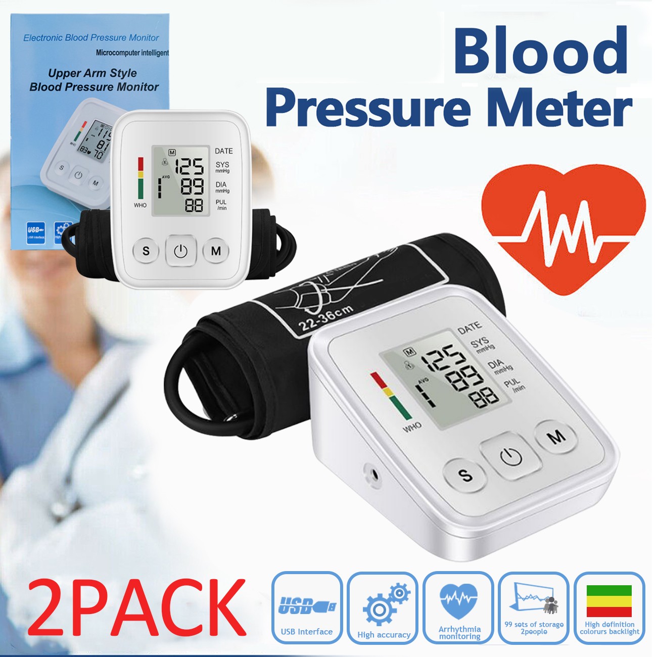 Digital Blood Pressure Monitor Automatic Cuff BP Heart Rate Machine