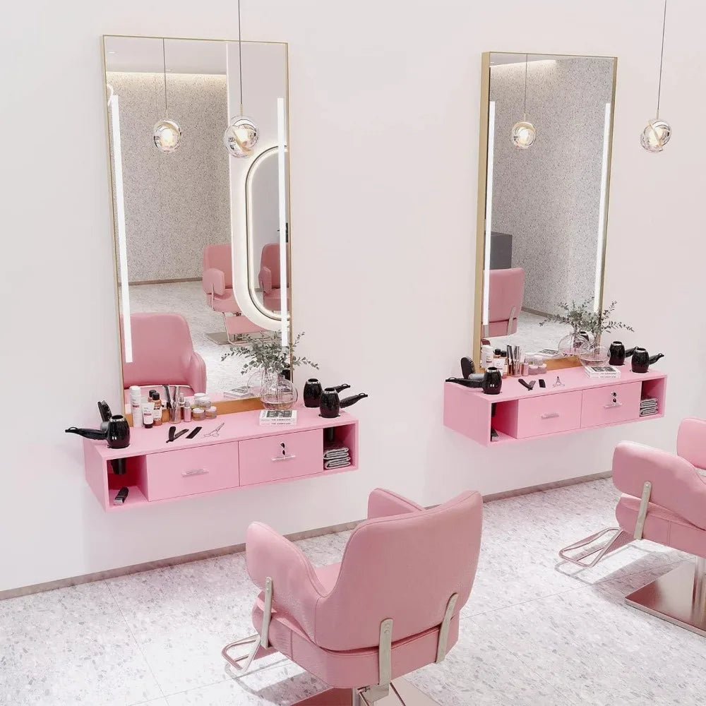 Wall-Mount Salon Station Barber Cabinet Equipment for Hair Stylist Beauty Table
