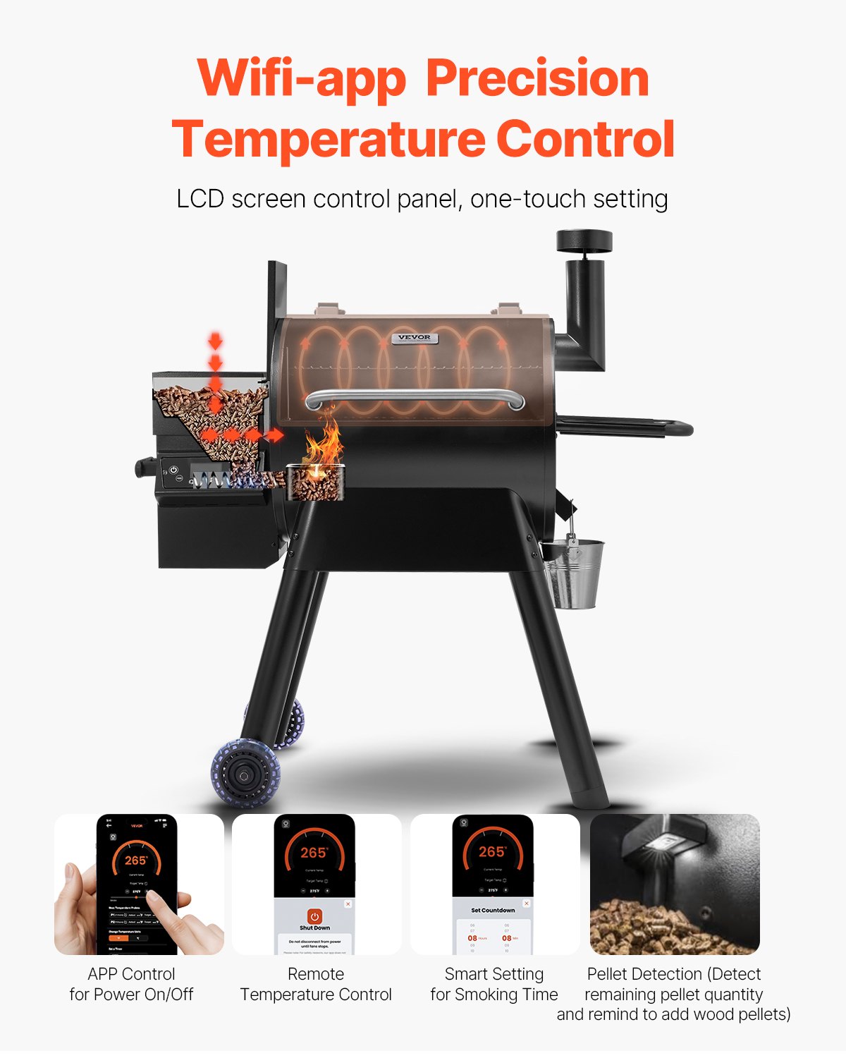 Wood Pellet Grill Smoker Outdoor Electric BBQ Grills 575 Sq.in Cook