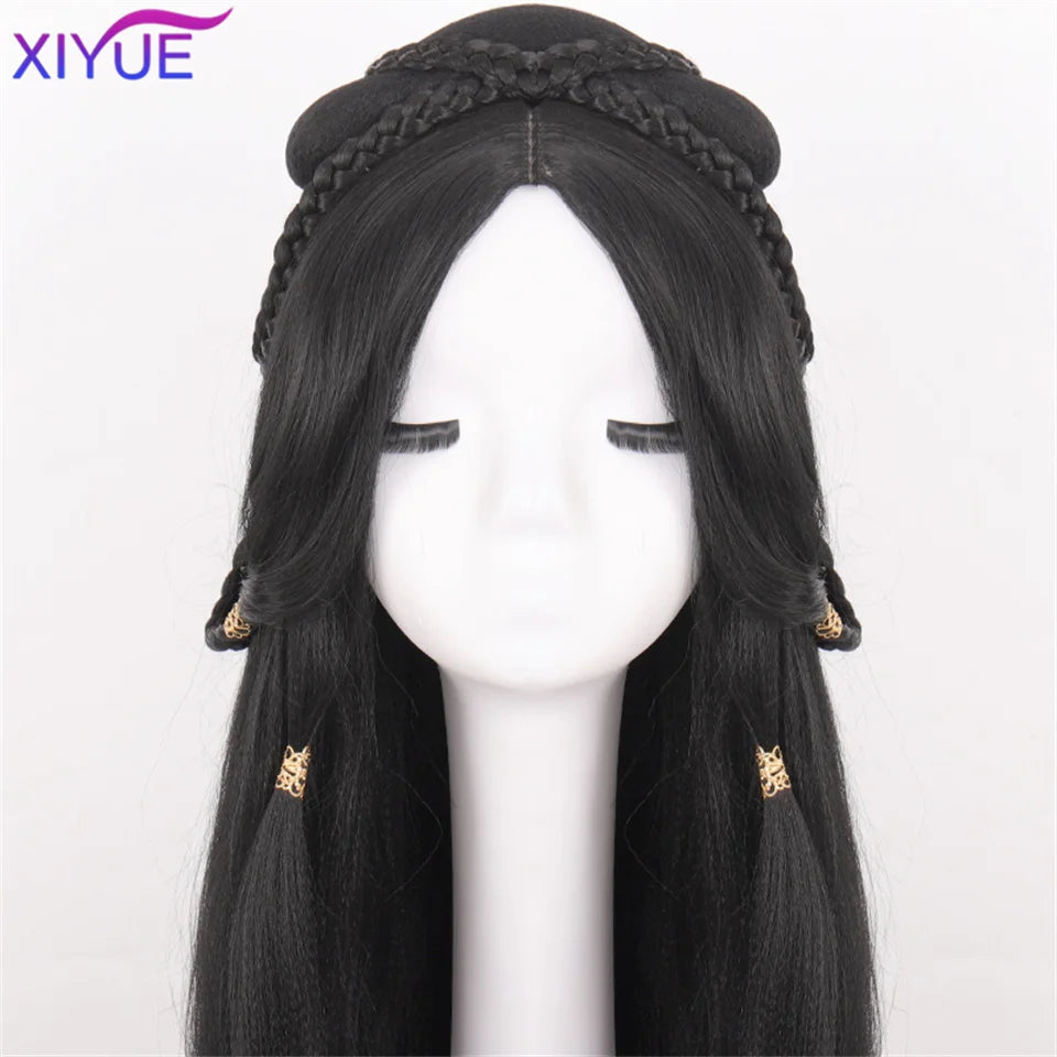 XIYUE Hanfu Wig Headband Women Chinese Style Synthetic Hair Piece Antique Modelling Cos Pad Hair Accessories Headdress Black