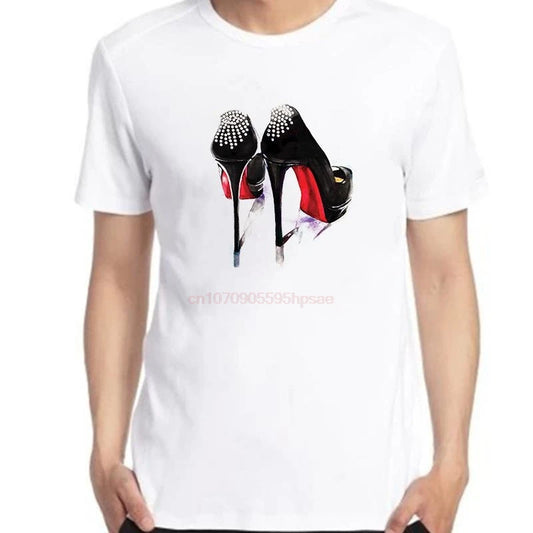 I Love A Simple Paris Red Shoes Watercolor Fashion Graphic T Shirts Big Size Short Sleeve T Shirt New Cotton Shirts And T-Shirts