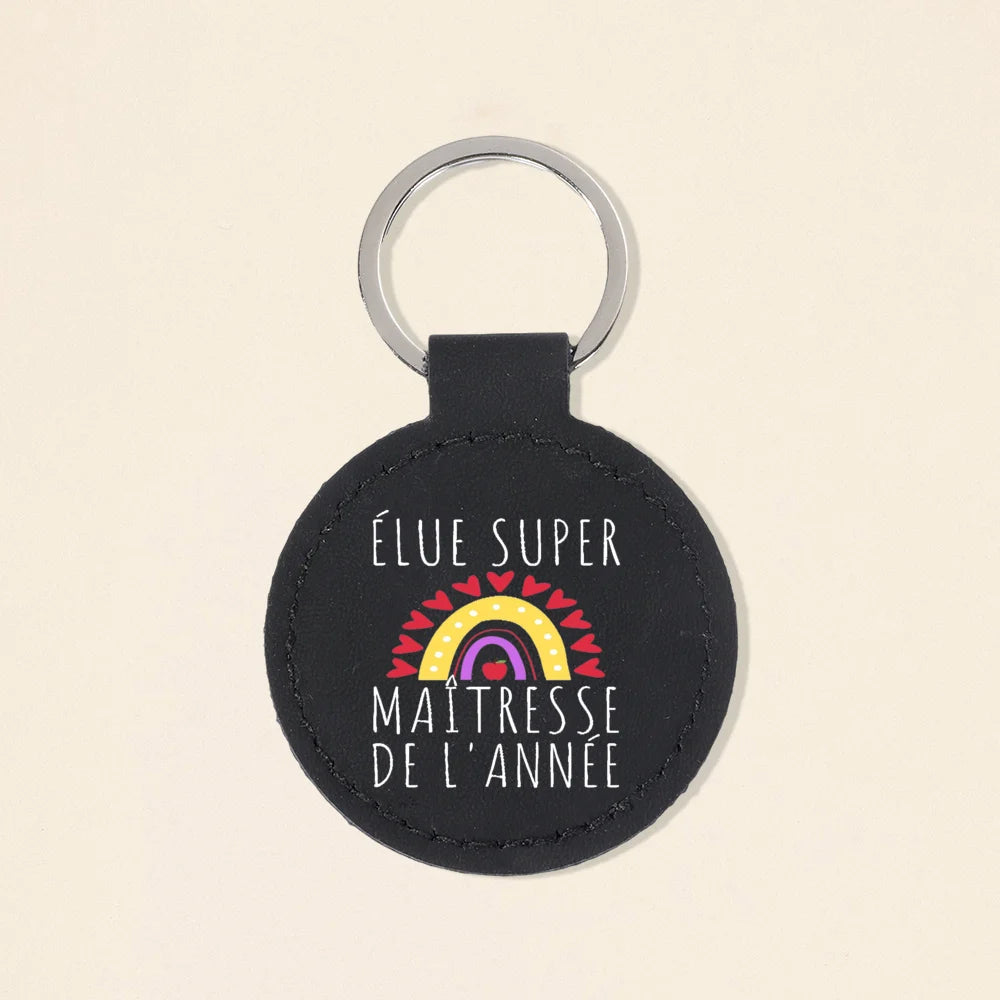 Super Atsem Maitre Maitresse Print Keychain Leather Circle Keyring Teacher Life Key Chain Teacher's Day Thanks Gift for Teacher